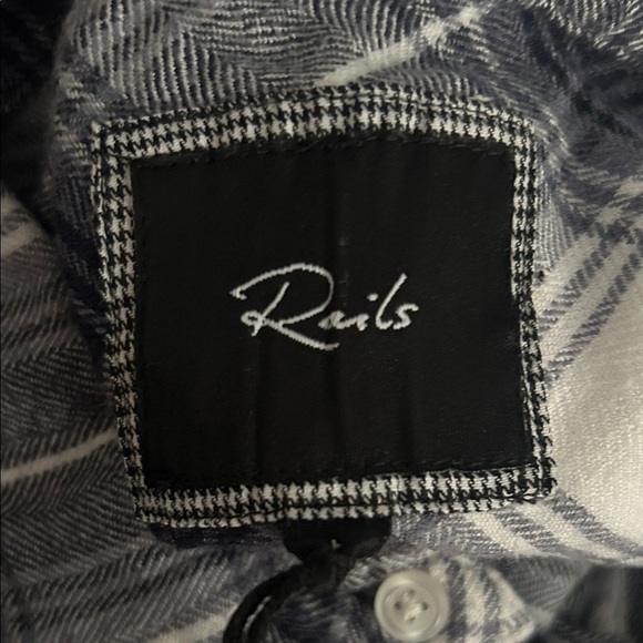 Rails Hunter Plaid Button Up Long Sleeve Shirt in Navy Blue and White - Picture 2 of 7